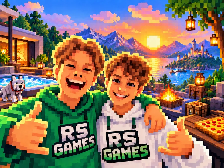 Consti and Luan as pixel characters in RS Games hoodies
